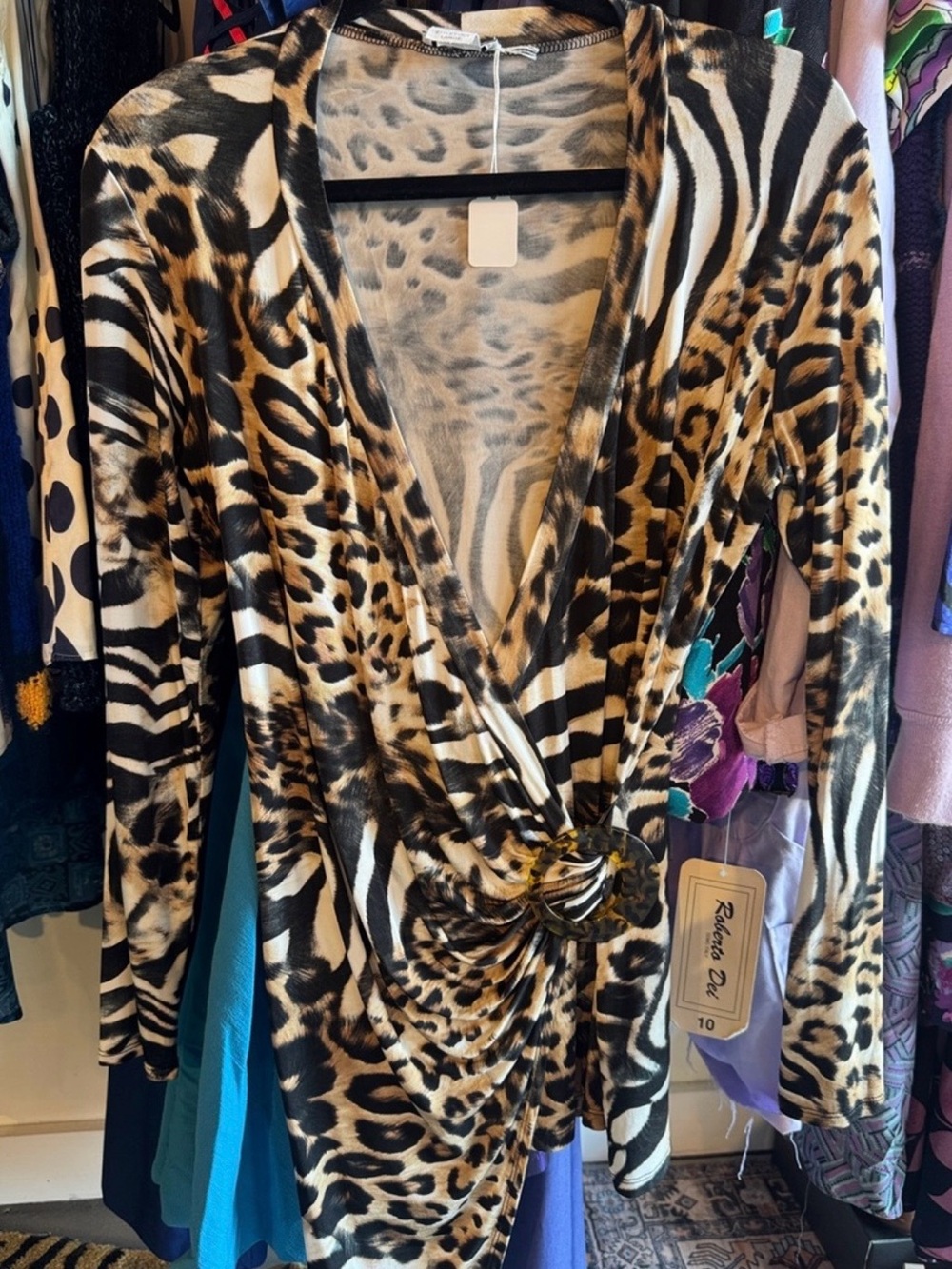 Animal Print Twist-Front Long Sleeve Top